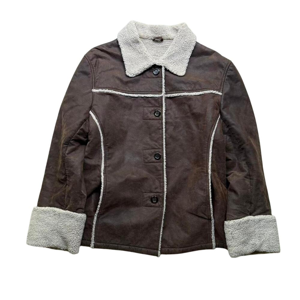 Vintage Chocolate Suede Leather Sherpa Jacket Women's S